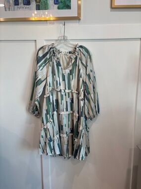 entro Cream, Green & Navy Abstract Tiered Mini Dress